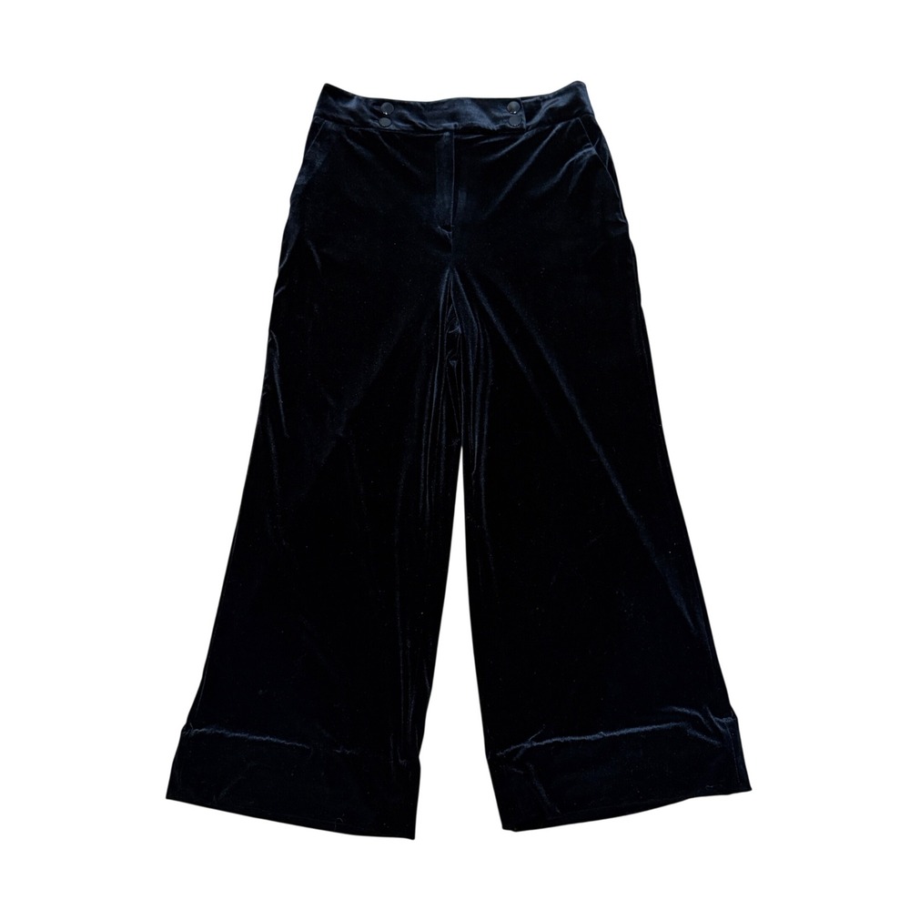 Calvin Klein Women Black Velvet Wide Leg Pants Sz 14 High‎ Rise Versatile Work